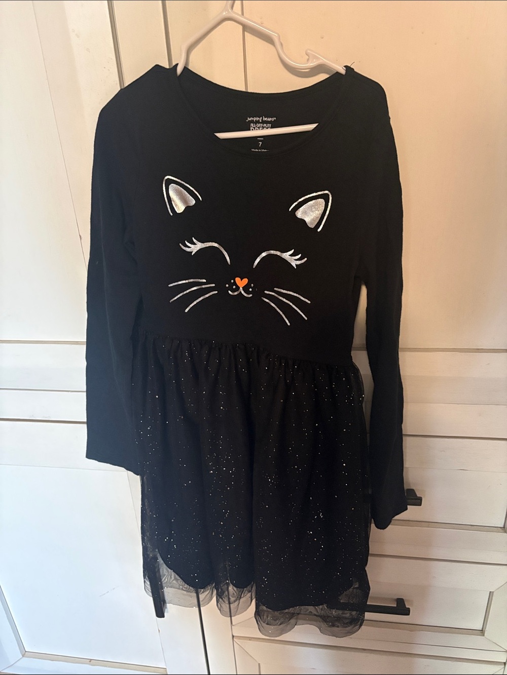 Jumping Beans Black Long-Sleeve Glitter Cat Dress Halloween